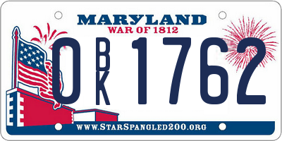MD license plate 0BK1762