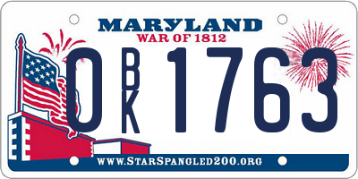 MD license plate 0BK1763