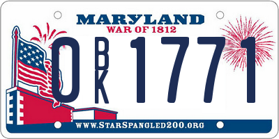 MD license plate 0BK1771