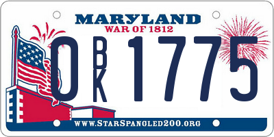 MD license plate 0BK1775