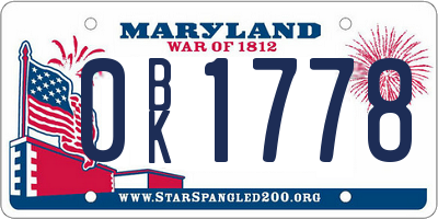 MD license plate 0BK1778