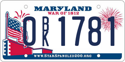 MD license plate 0BK1781