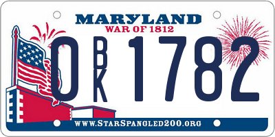 MD license plate 0BK1782
