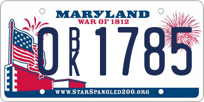 MD license plate 0BK1785