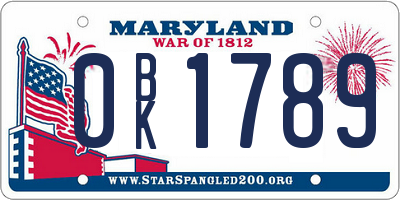 MD license plate 0BK1789