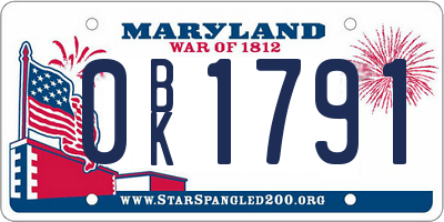 MD license plate 0BK1791
