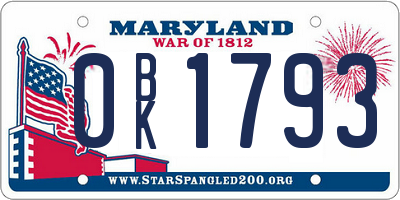 MD license plate 0BK1793