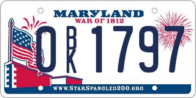 MD license plate 0BK1797