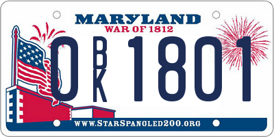 MD license plate 0BK1801