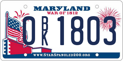 MD license plate 0BK1803