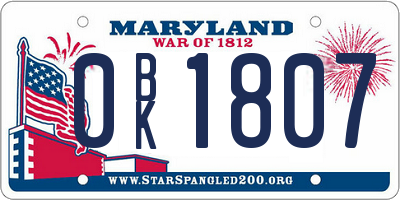 MD license plate 0BK1807