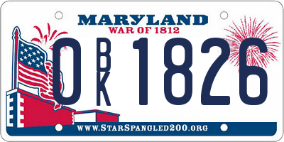 MD license plate 0BK1826