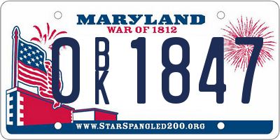 MD license plate 0BK1847