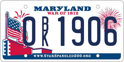 MD license plate 0BK1906