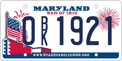 MD license plate 0BK1921
