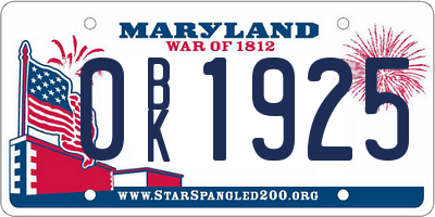 MD license plate 0BK1925
