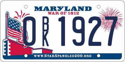 MD license plate 0BK1927