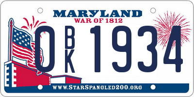 MD license plate 0BK1934
