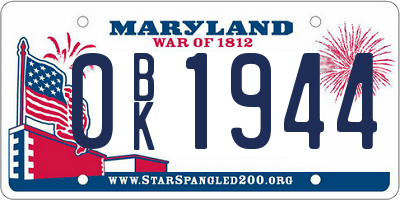 MD license plate 0BK1944