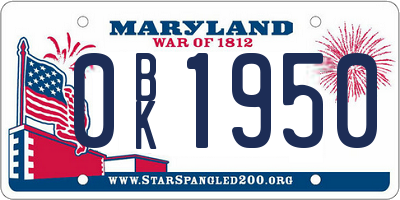 MD license plate 0BK1950