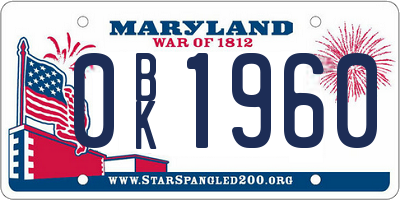 MD license plate 0BK1960