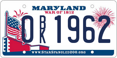 MD license plate 0BK1962