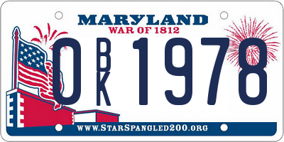MD license plate 0BK1978