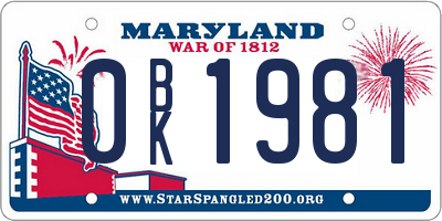 MD license plate 0BK1981