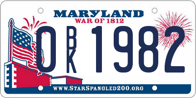 MD license plate 0BK1982