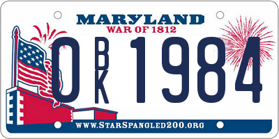 MD license plate 0BK1984