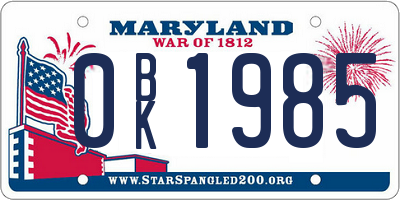 MD license plate 0BK1985