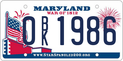 MD license plate 0BK1986
