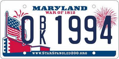 MD license plate 0BK1994
