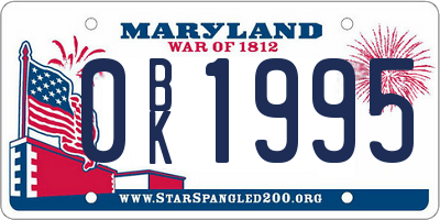 MD license plate 0BK1995