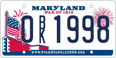 MD license plate 0BK1998