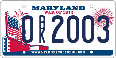 MD license plate 0BK2003