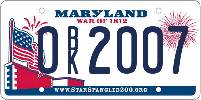MD license plate 0BK2007