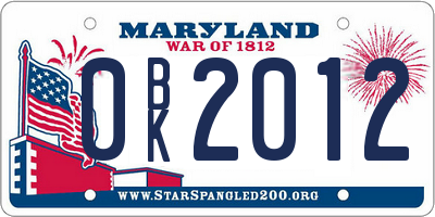 MD license plate 0BK2012