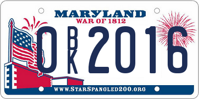 MD license plate 0BK2016