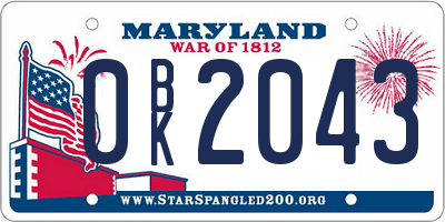 MD license plate 0BK2043