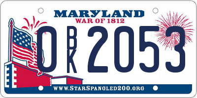 MD license plate 0BK2053