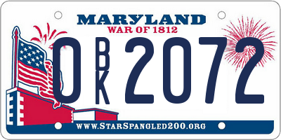 MD license plate 0BK2072