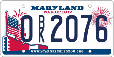 MD license plate 0BK2076