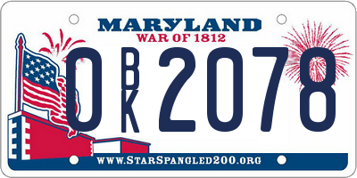 MD license plate 0BK2078