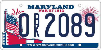MD license plate 0BK2089
