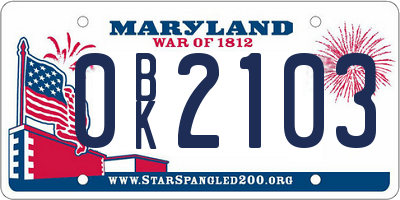 MD license plate 0BK2103
