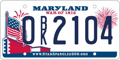 MD license plate 0BK2104