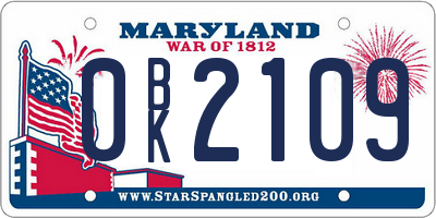 MD license plate 0BK2109