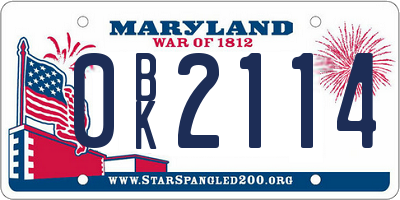 MD license plate 0BK2114