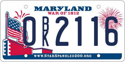 MD license plate 0BK2116